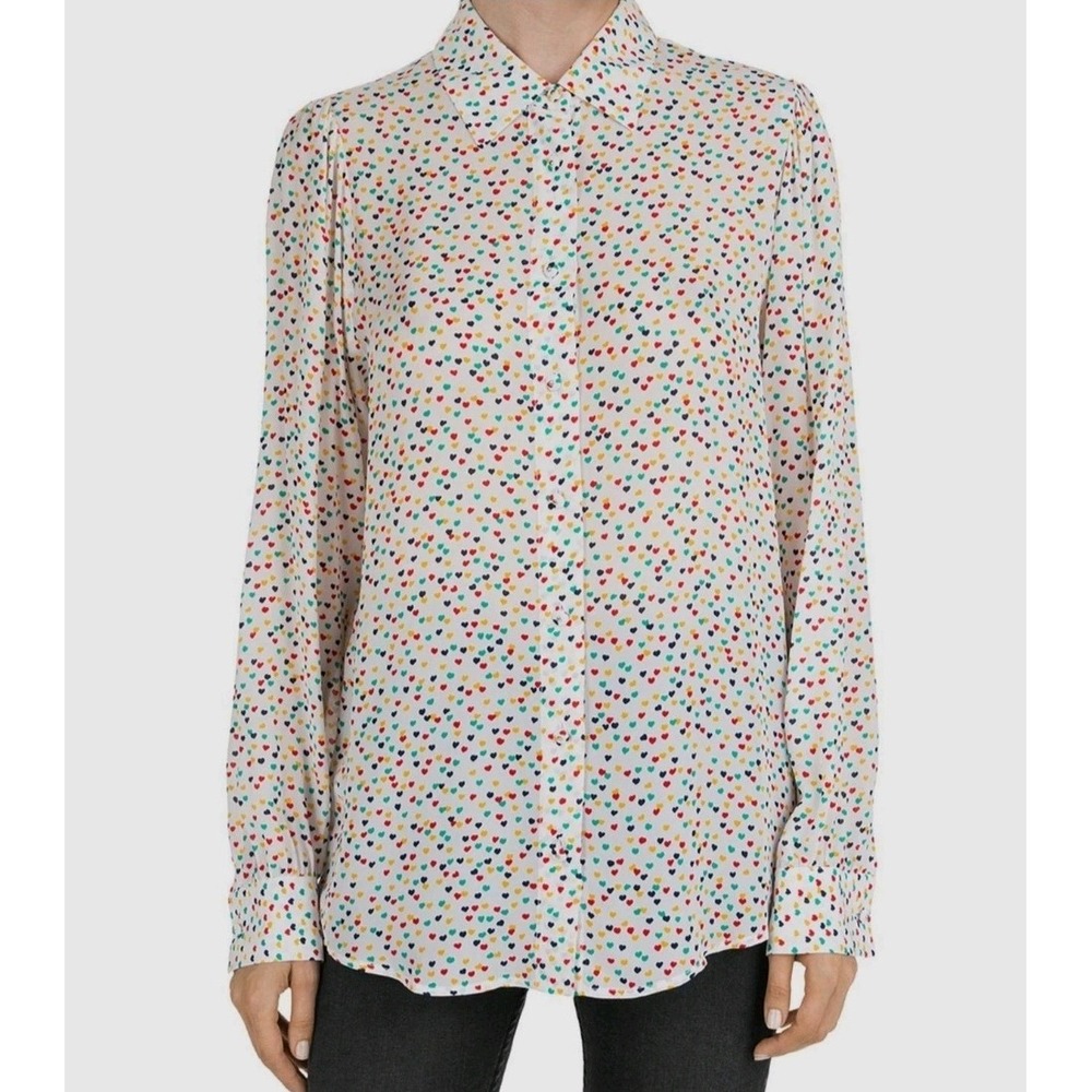 NWT Size 1 The Kooples‎ Paris Heart Print Button Down Shirt Long Sleeve Top